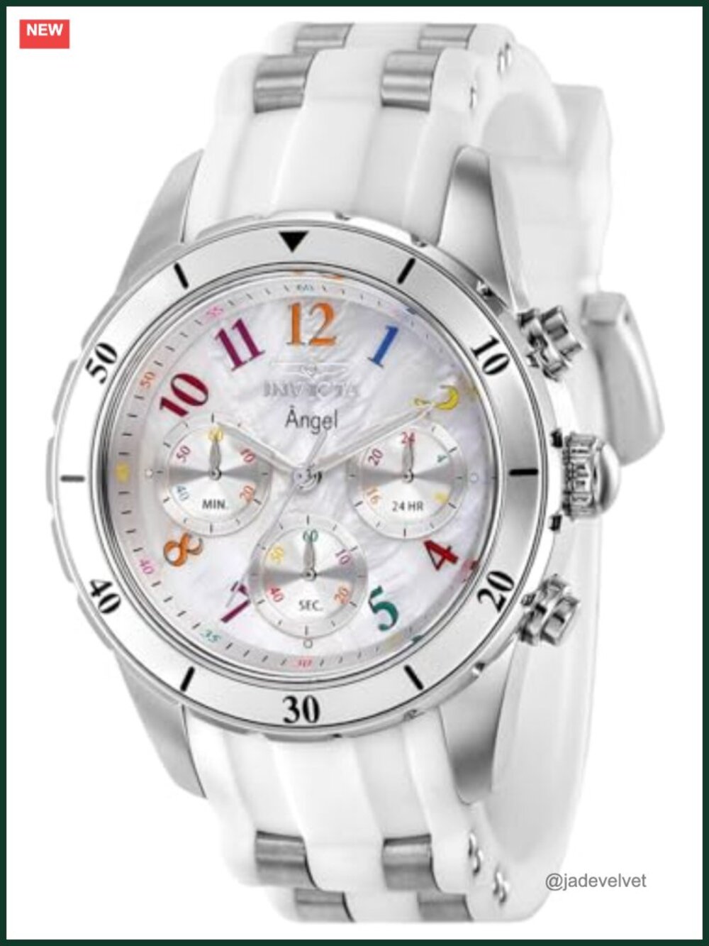 Invicta Angel Lady Silicone Watch Pave Dial Quartz 48mm